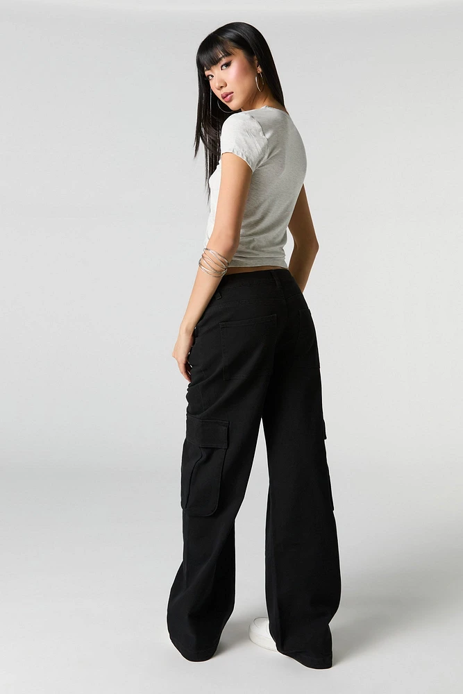 Jean à taille basse cargo baggy en denim extensible
