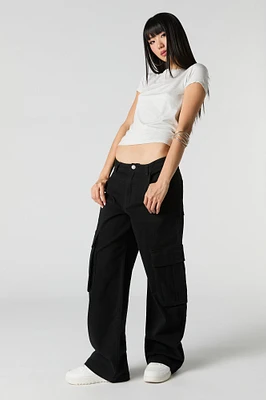 Jean à taille basse cargo baggy en denim extensible