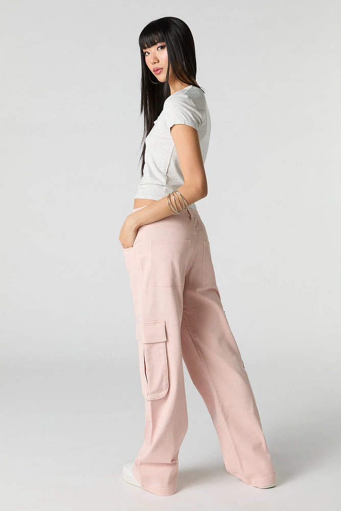 Stretch Denim Low Rise Baggy Cargo Jean