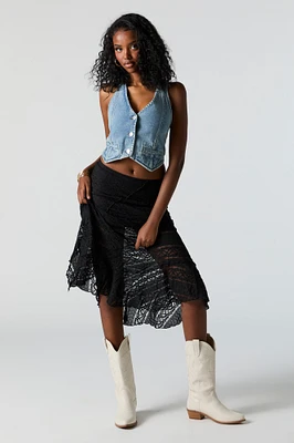 Lace Asymmetrical Midi Skirt