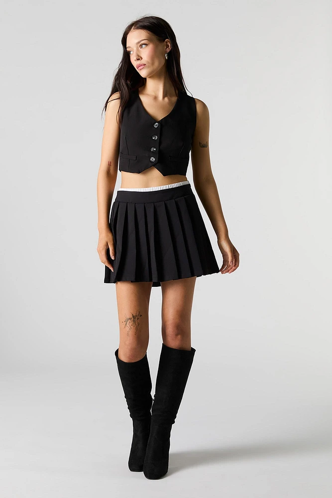 Double Waistband Pleated Mini Skirt