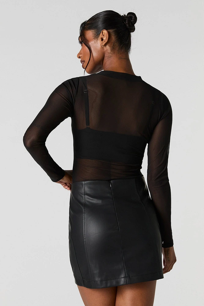 Faux Leather Exposed Seam Mini Skirt