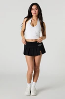 Buckled Pleated Slit Mini Skort