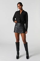 Faux Leather Slit Mini Skirt