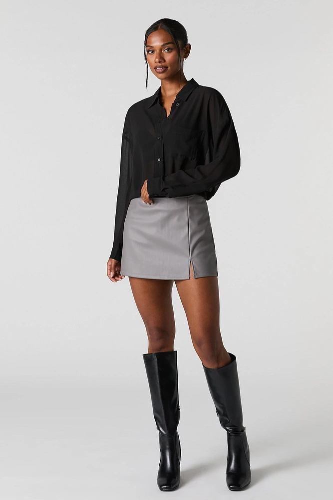 Faux Leather Slit Mini Skirt