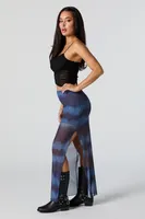 Printed Mesh Slit Maxi Skirt