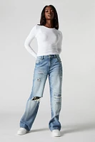 Distressed High Rise Wide Leg Jean