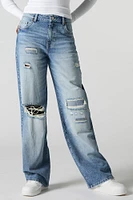 Distressed High Rise Wide Leg Jean