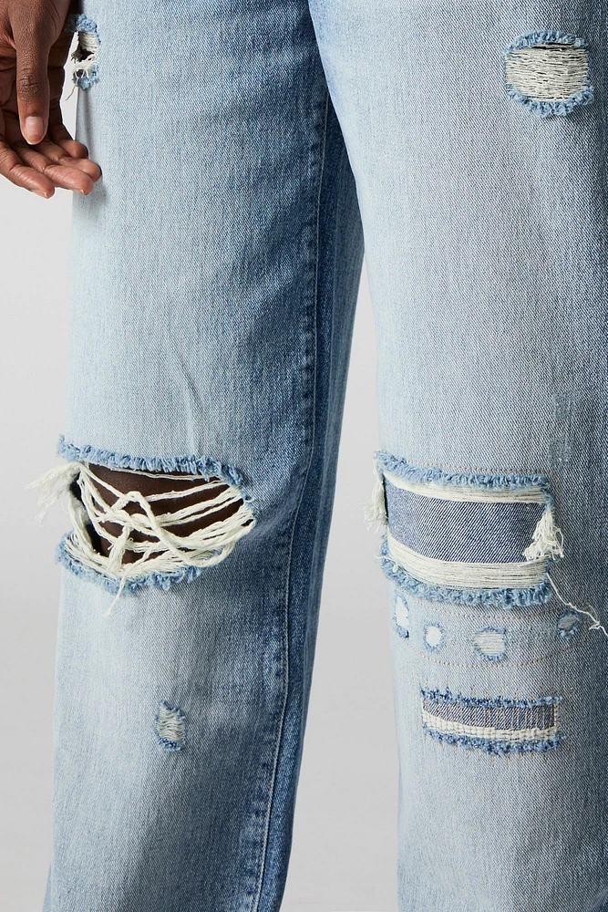 Distressed High Rise Wide Leg Jean