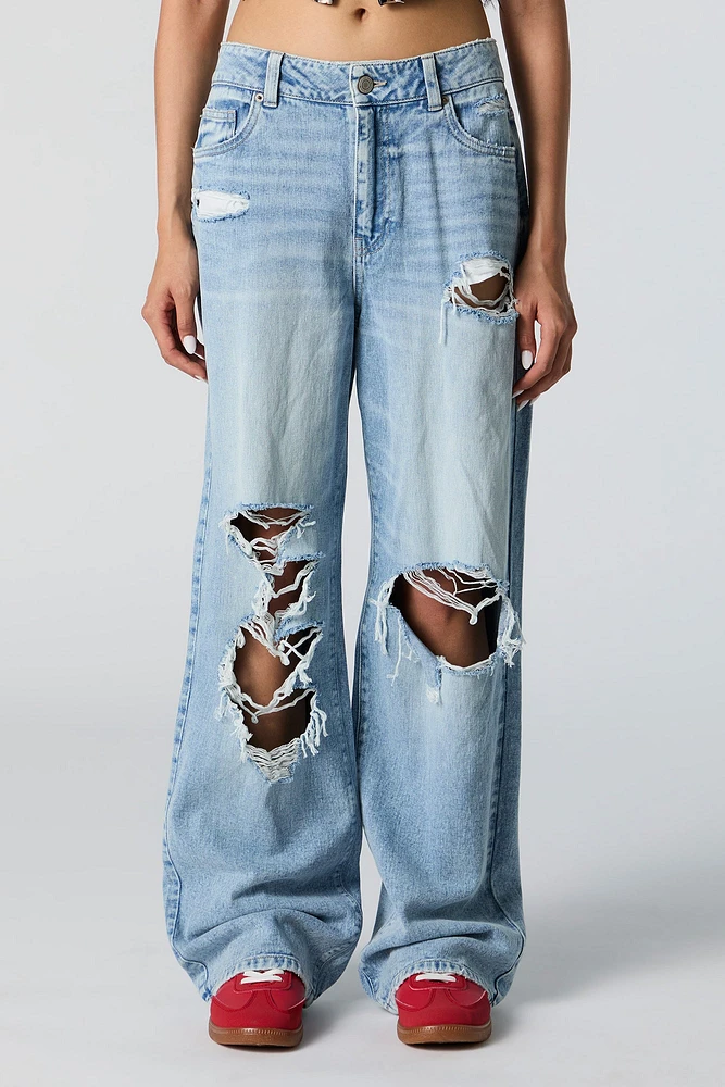 Ultra Distressed High Rise Wide Leg Jean