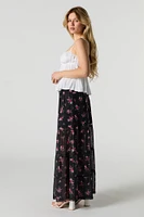 Floral Mesh Tiered Maxi Skirt