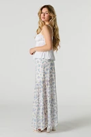 Jupe maxi volantée fleurie en filet