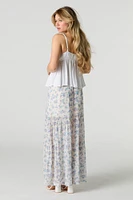 Jupe maxi volantée fleurie en filet
