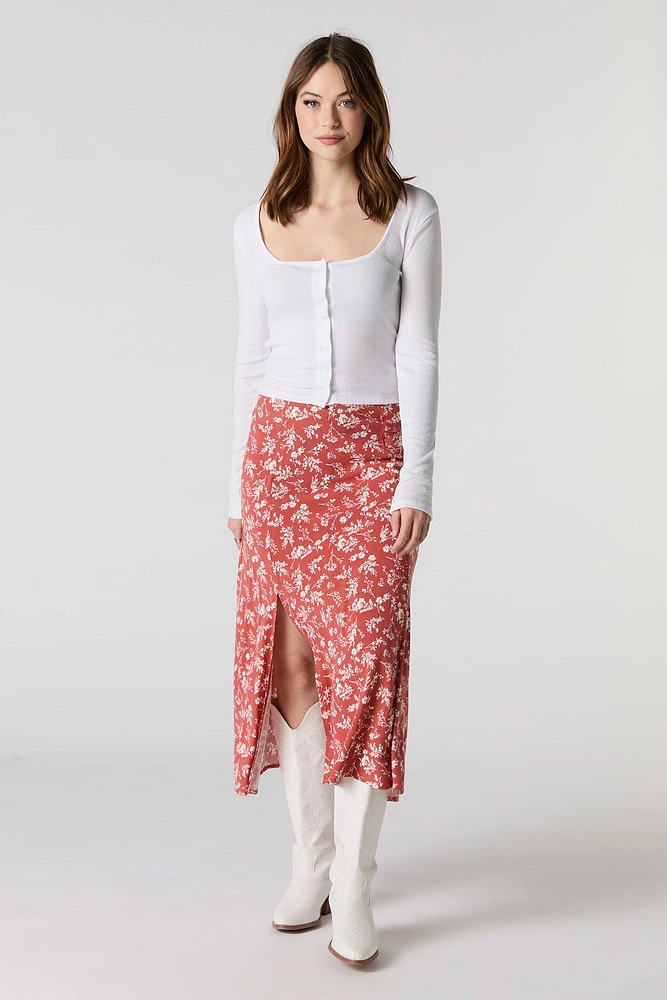 Floral Slit Midi Skirt