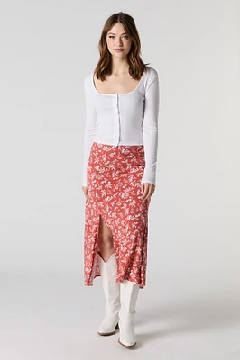 Floral Slit Midi Skirt