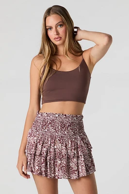 Smocked Waist Tiered Mini Skort