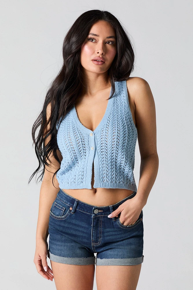 Short remonte-fesses mi-taille en denim délavé fonc