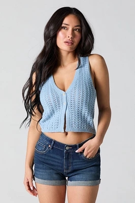 Short remonte-fesses mi-taille en denim délavé fonc
