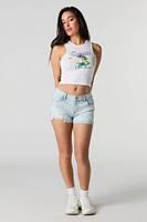 Short remonte-fesses mi-taille en denim d'aspect usé délavé pâle