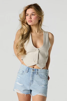 Short en denim d'aspect usé délavé pâle