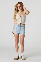 Short en denim d'aspect usé délavé pâle