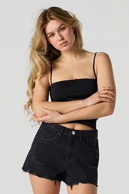 Short en denim d'aspect usé délavé noir