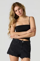 Short en denim d'aspect usé délavé noir