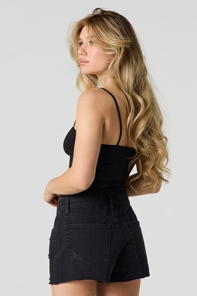 Black Wash Distressed Denim Short