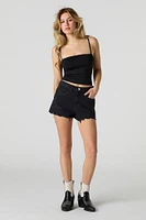 Short en denim d'aspect usé délavé noir
