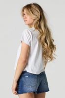 Short en denim d'aspect usé délavé fonc