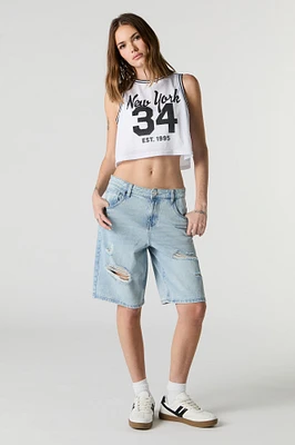 Light Wash Distressed Jort