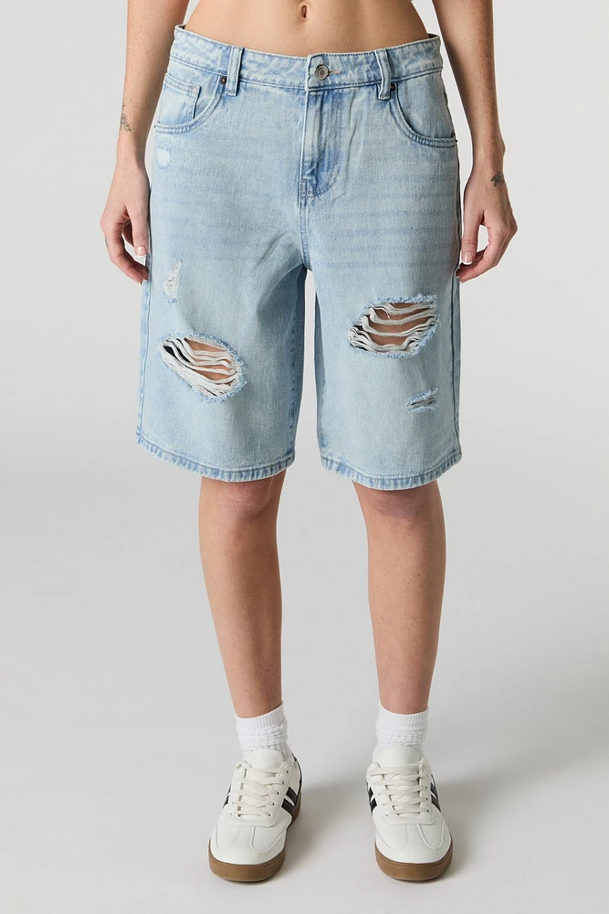 Light Wash Distressed Jort