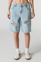 Light Wash Distressed Jort
