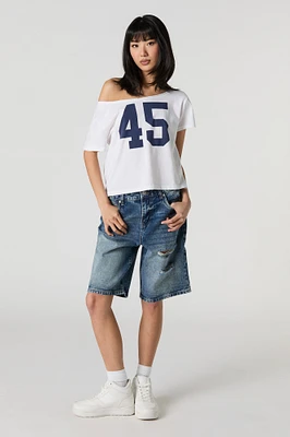 Jort en denim d'aspect usé délavé foncé