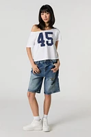 Jort en denim d'aspect usé délavé foncé