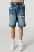 Jort en denim d'aspect usé délavé foncé