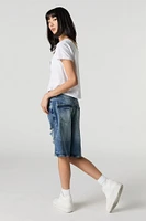 Jort en denim d'aspect usé délavé foncé