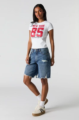 Dark Wash Distressed Slouchy Jort