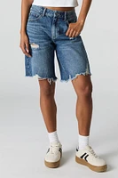 Dark Wash Distressed Slouchy Jort