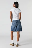 Jean-short ample d'aspect usé délavé foncé