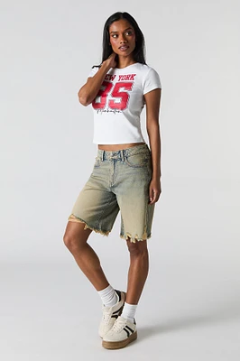 Jean-short ample d'aspect usé lavé à l'enzyme