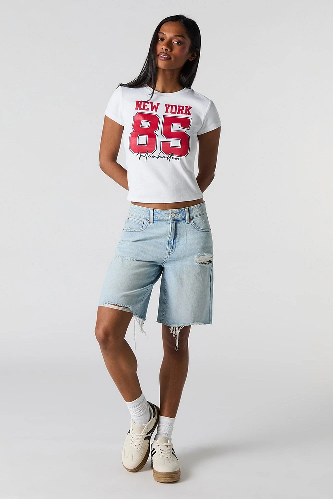 Light Wash Distressed Slouchy Jort