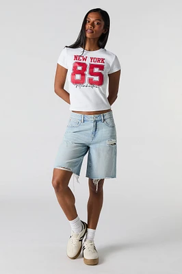 Light Wash Distressed Slouchy Jort