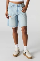 Light Wash Distressed Slouchy Jort