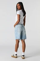 Light Wash Distressed Slouchy Jort