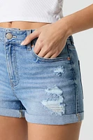 Medium Wash Distressed Stretch Denim Short