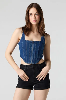 Short en denim extensible à revers roulé délavé noir