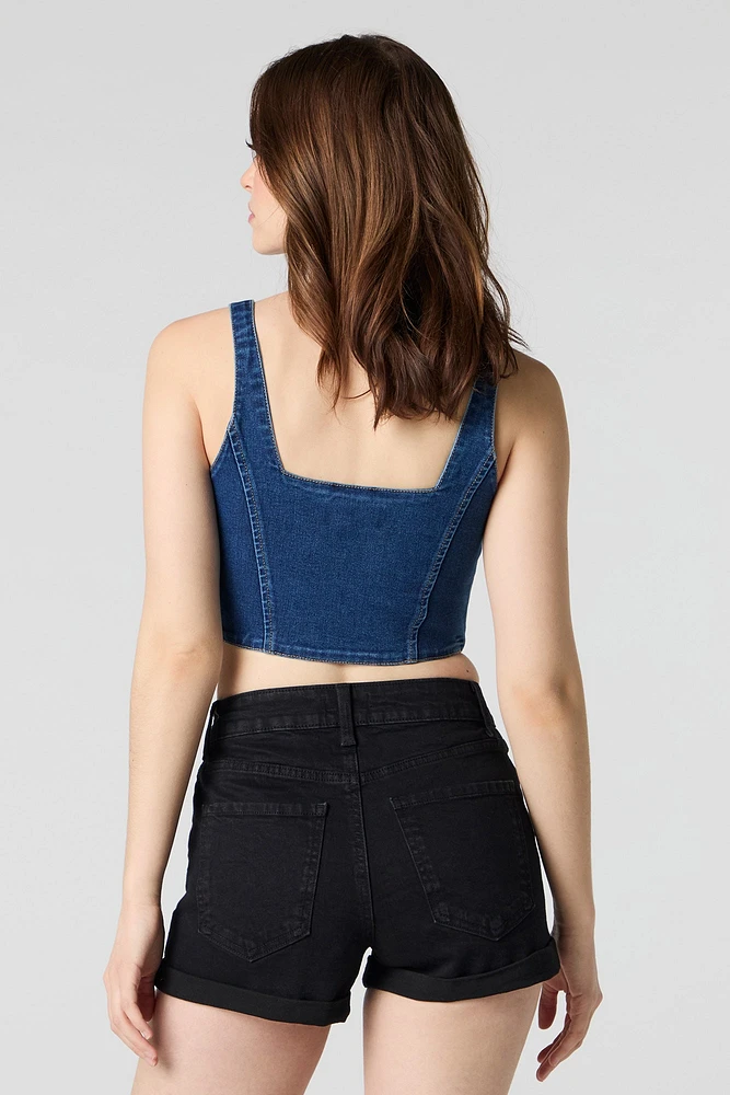 Short en denim extensible à revers roulé délavé noir