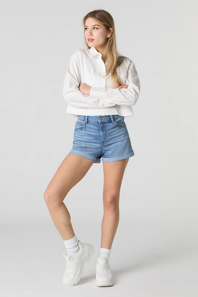 Wash Rolled Hem Stretch Denim Short