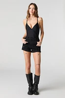 Black Wash Distressed High Rise Stretch Denim Short